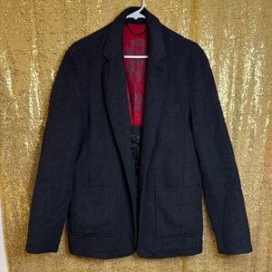 Black Rivet Dark Gray Pea Coat with Red Lining
